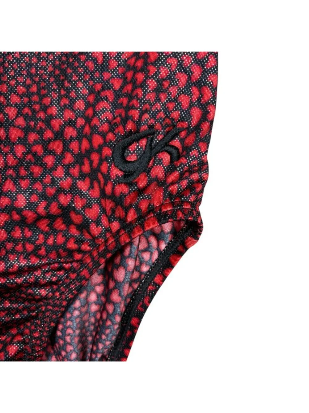 GK Leotard Child Large Shiny Red Hearts